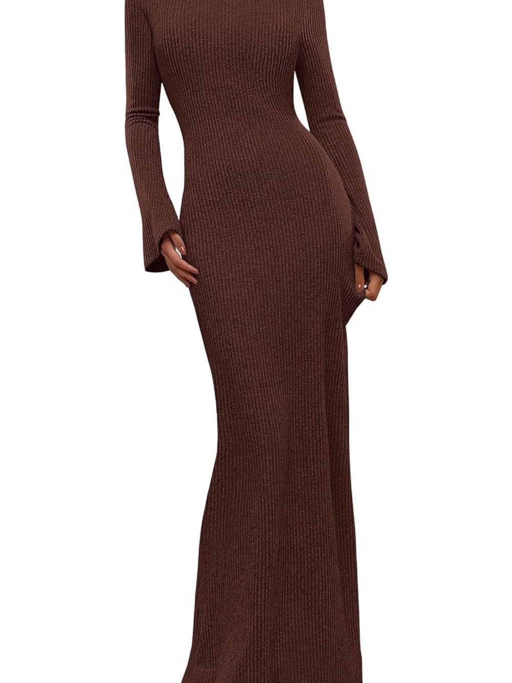 Long Sleeve Chocolate Knit Maxi Dress